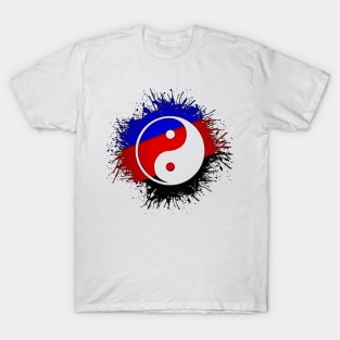 Paint Splatter Polyamory Pride Flag Yin and Yang Symbol T-Shirt